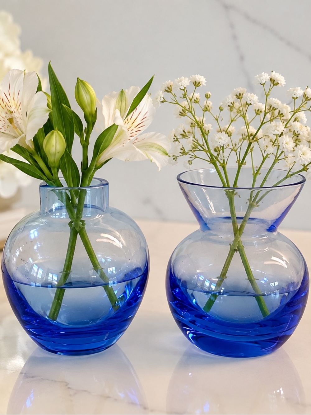 Blue Glass Bud Vases - Set of 2, 3 inches tall